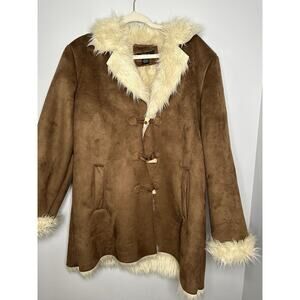 Style and Co Womens Coat Size X Large Mirco Fiber Brown Faux Fur Lined